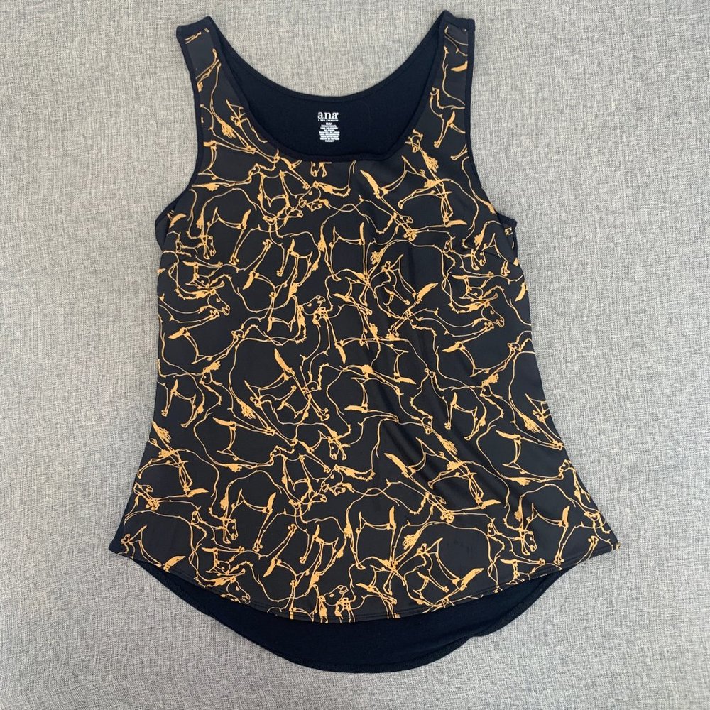 a.n.a A New Approach Lightweight Tank Top Black &Tan Camel Print all Over Medium